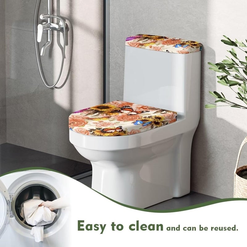 Flashideas Floral Butterfly Toilet Lid Cover and Toilet Tank Cover 2Pcs Toilet Seat Cover and Tank Lid Covers Stretch Toilet Covers Set for Bathroom Fits Most Toilet Tanks & Lids - Image 4